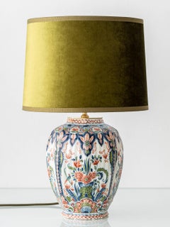 Dutch Delft Hand-Painted Ceramic Table Lamp, Makkum Polychrome, New Velvet Shade