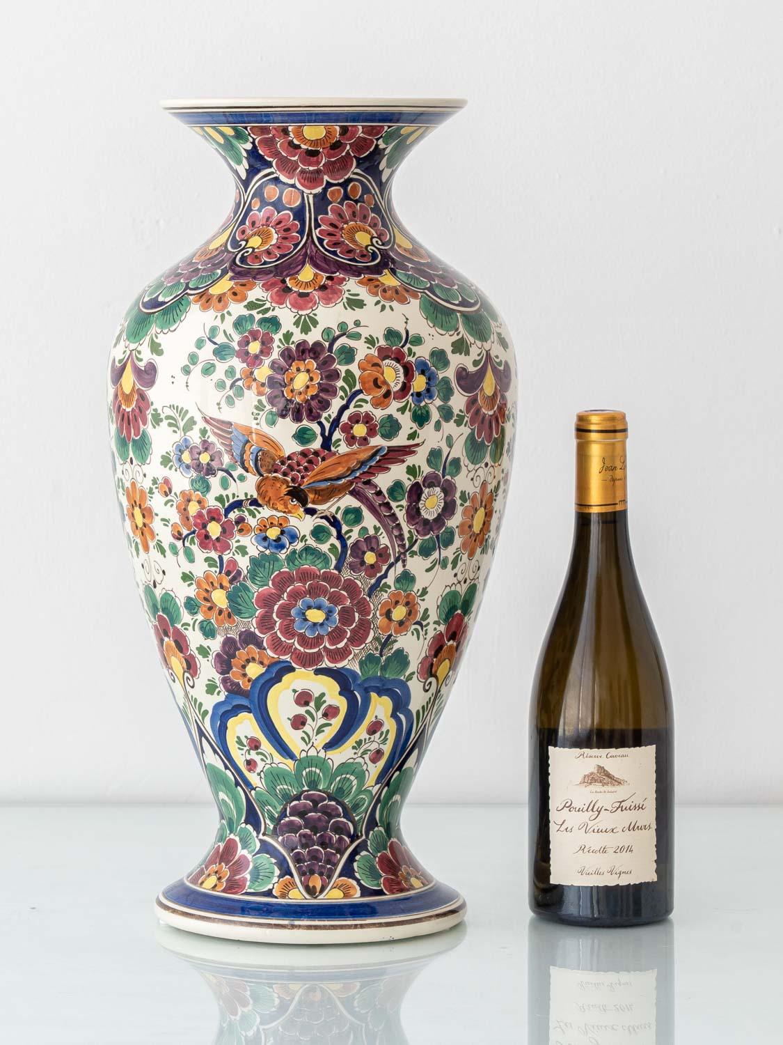 Dutch Delft Hand-Painted Vases, Monumental Chinoiserie Pair, 1950s For Sale 4