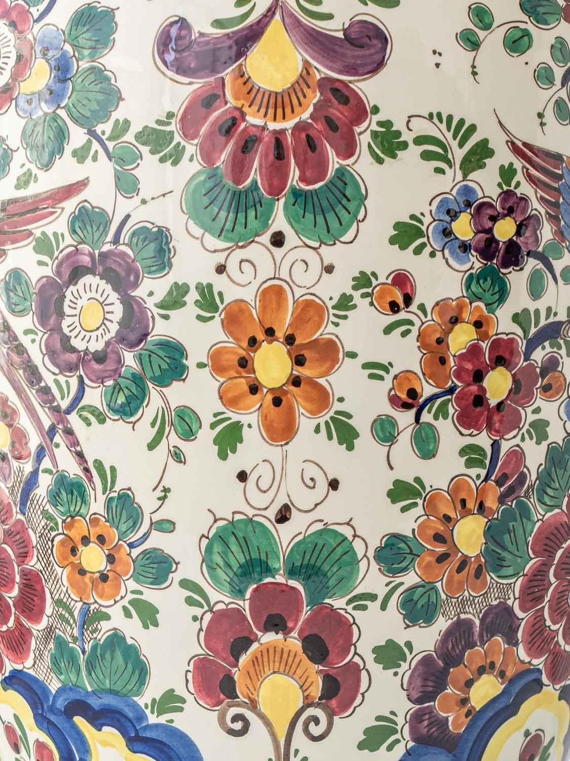 Dutch Delft Hand-Painted Vases, Monumental Chinoiserie Pair, 1950s For Sale 6