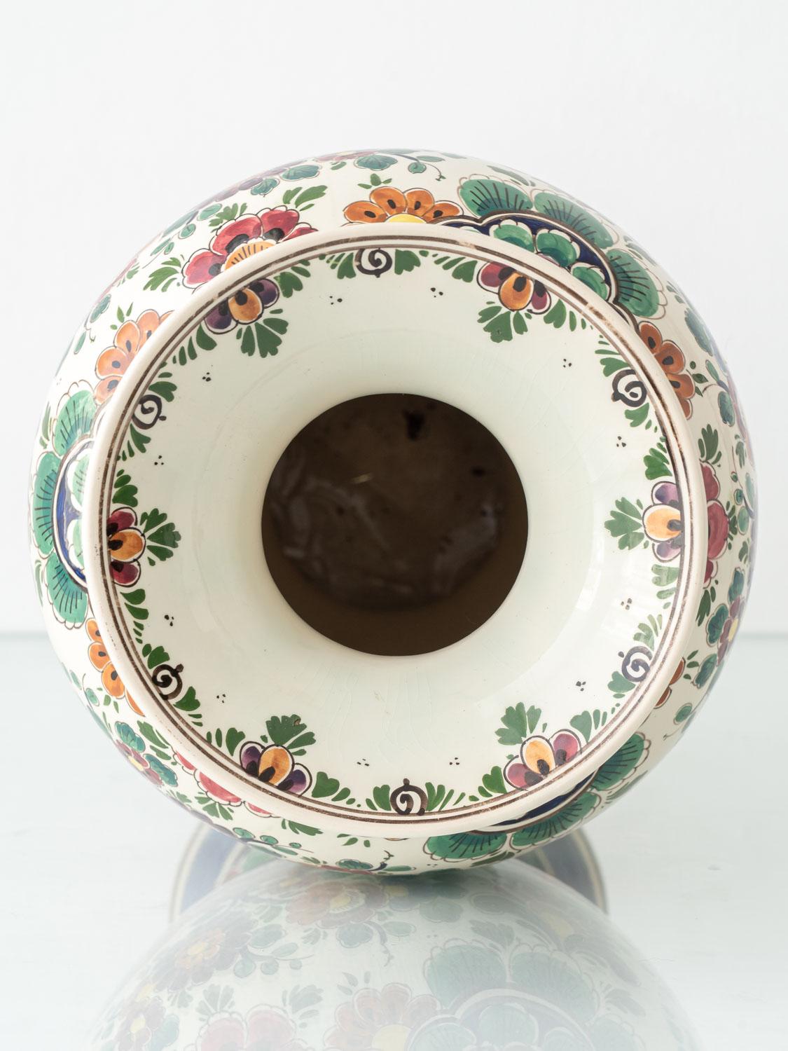 Dutch Delft Hand-Painted Vases, Monumental Chinoiserie Pair, 1950s For Sale 10
