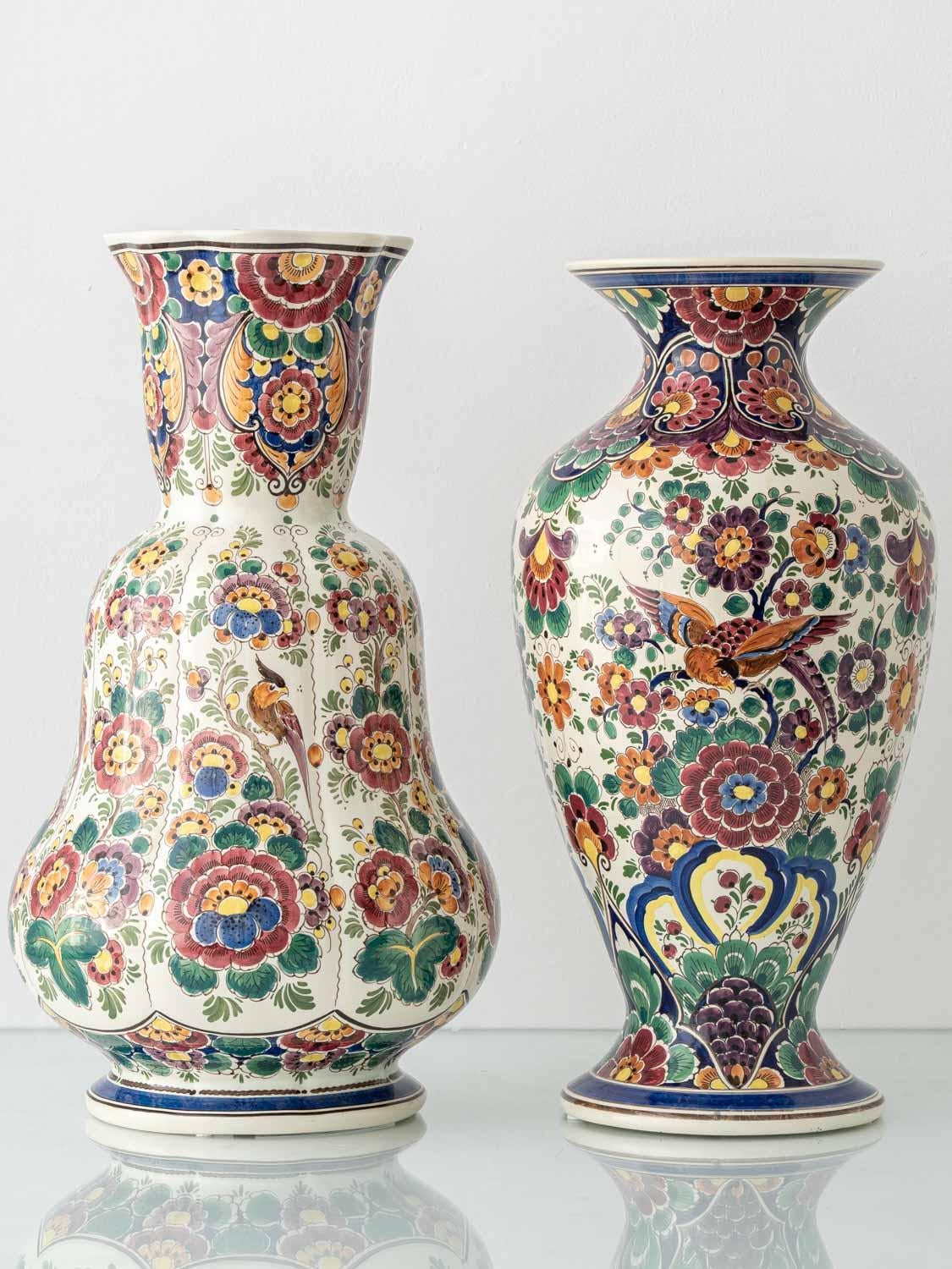 Dutch Delft Hand-Painted Vases, Monumental Chinoiserie Pair, 1950s For Sale 12