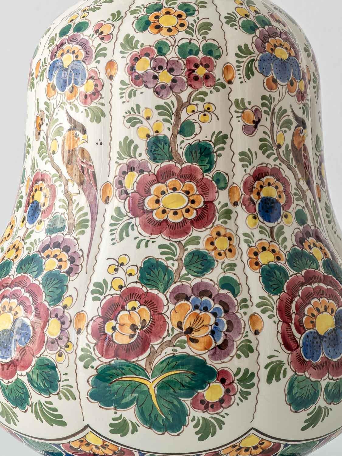 20th Century Dutch Delft Hand-Painted Vases, Monumental Chinoiserie Pair, 1950s For Sale