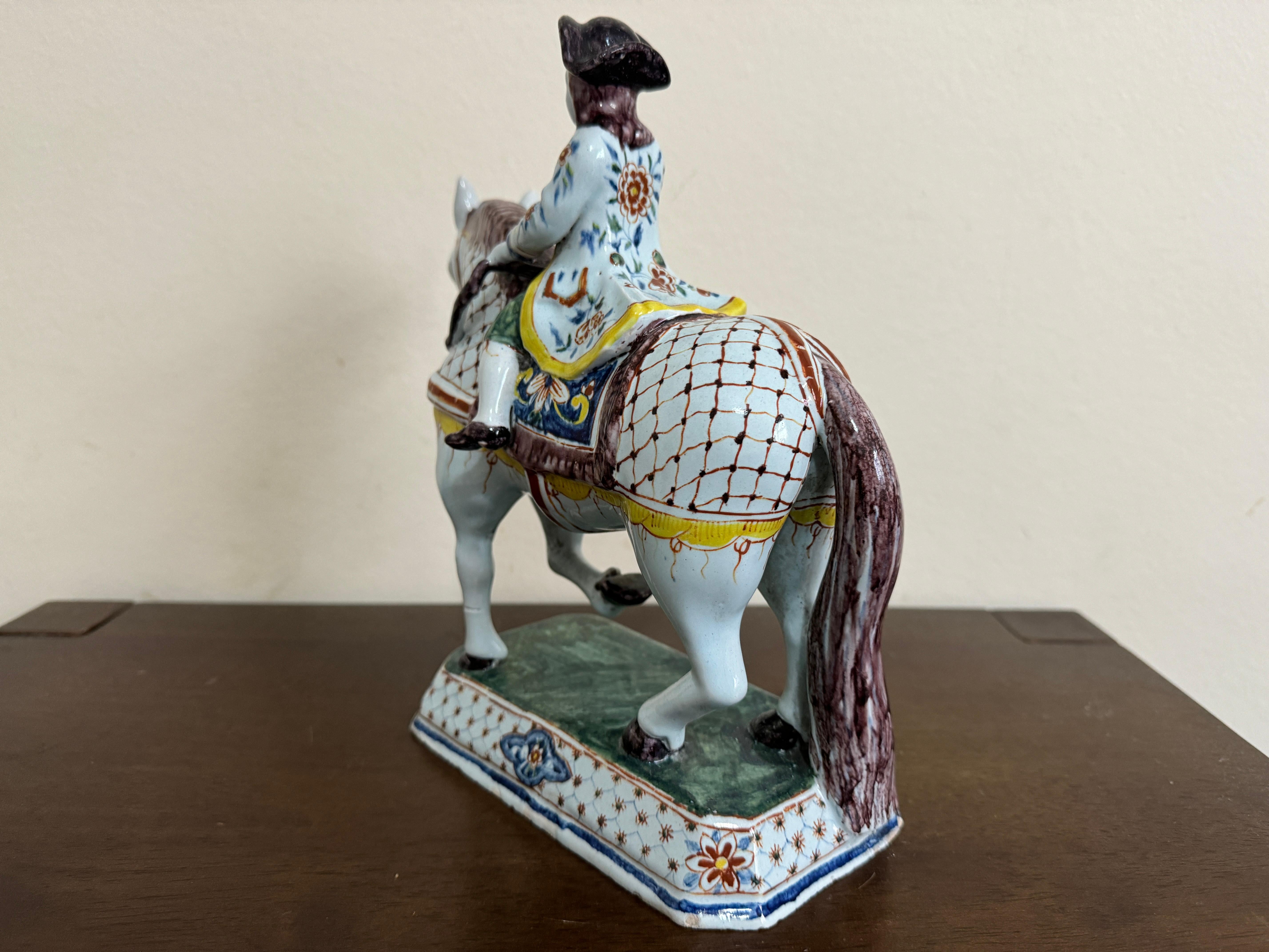 Rococo Dutch Delft Horse and Rider, 19th century For Sale
