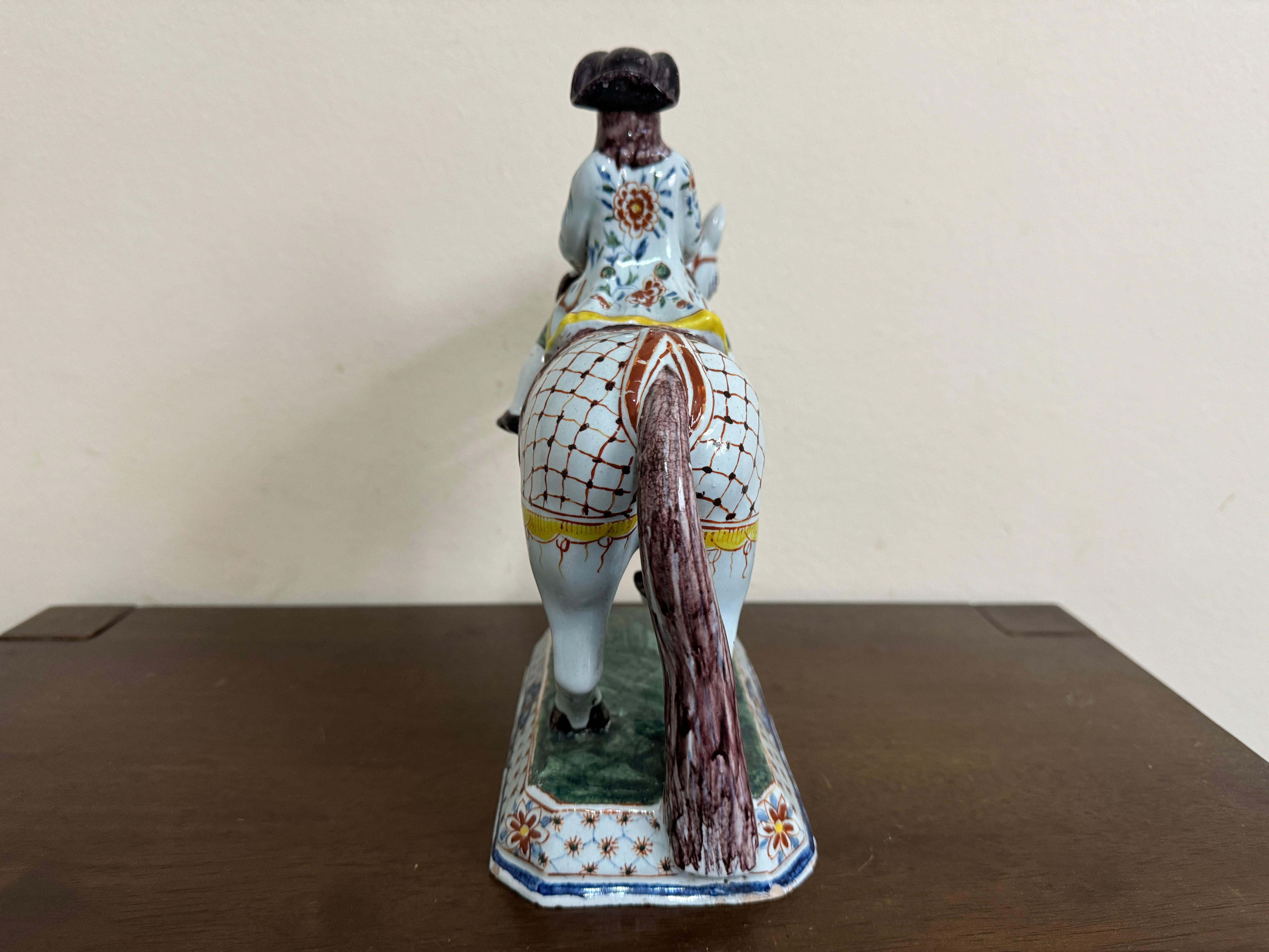 Enameled Dutch Delft Horse and Rider, 19th century For Sale