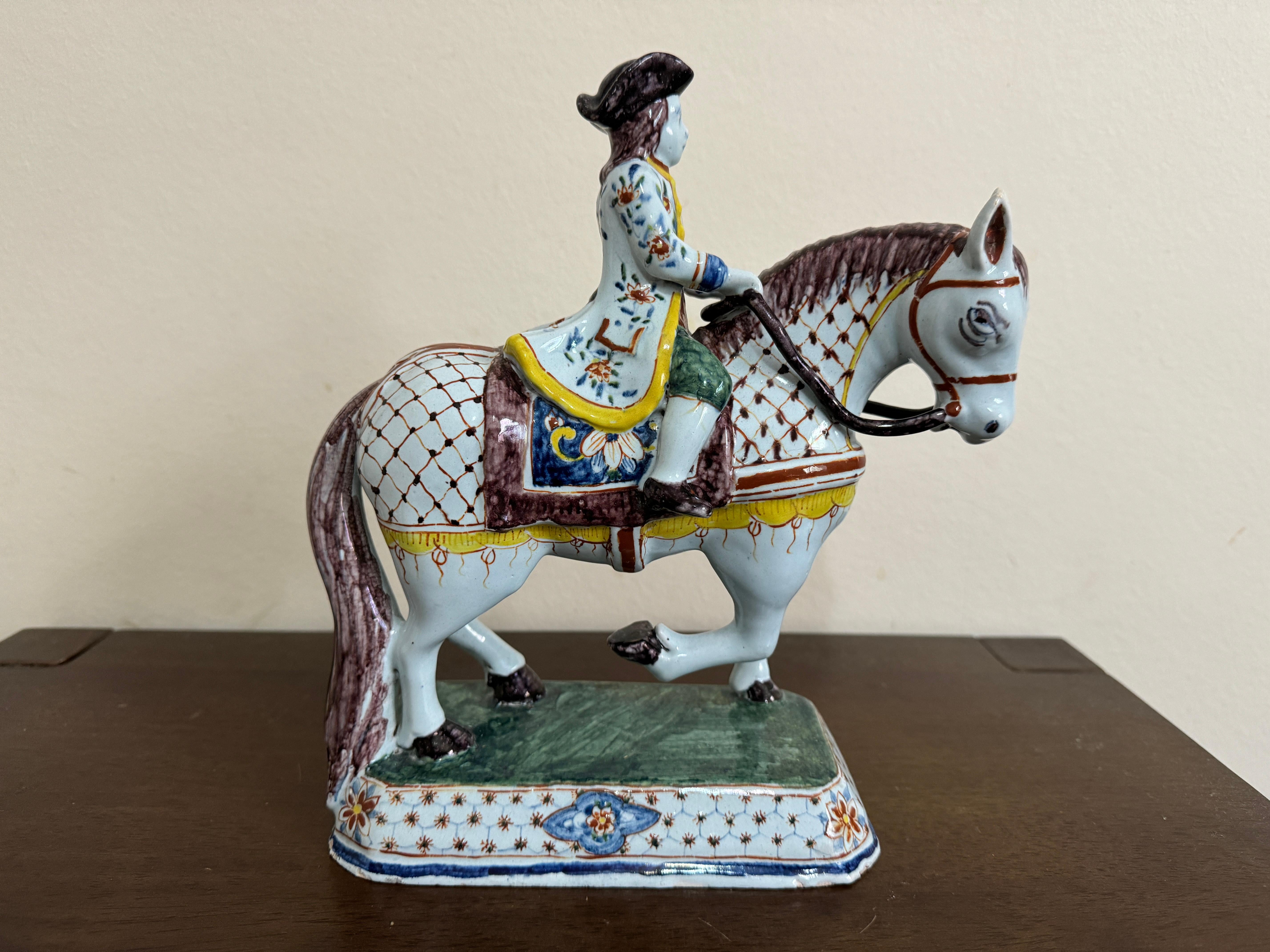 Late 19th Century Dutch Delft Horse and Rider, 19th century For Sale