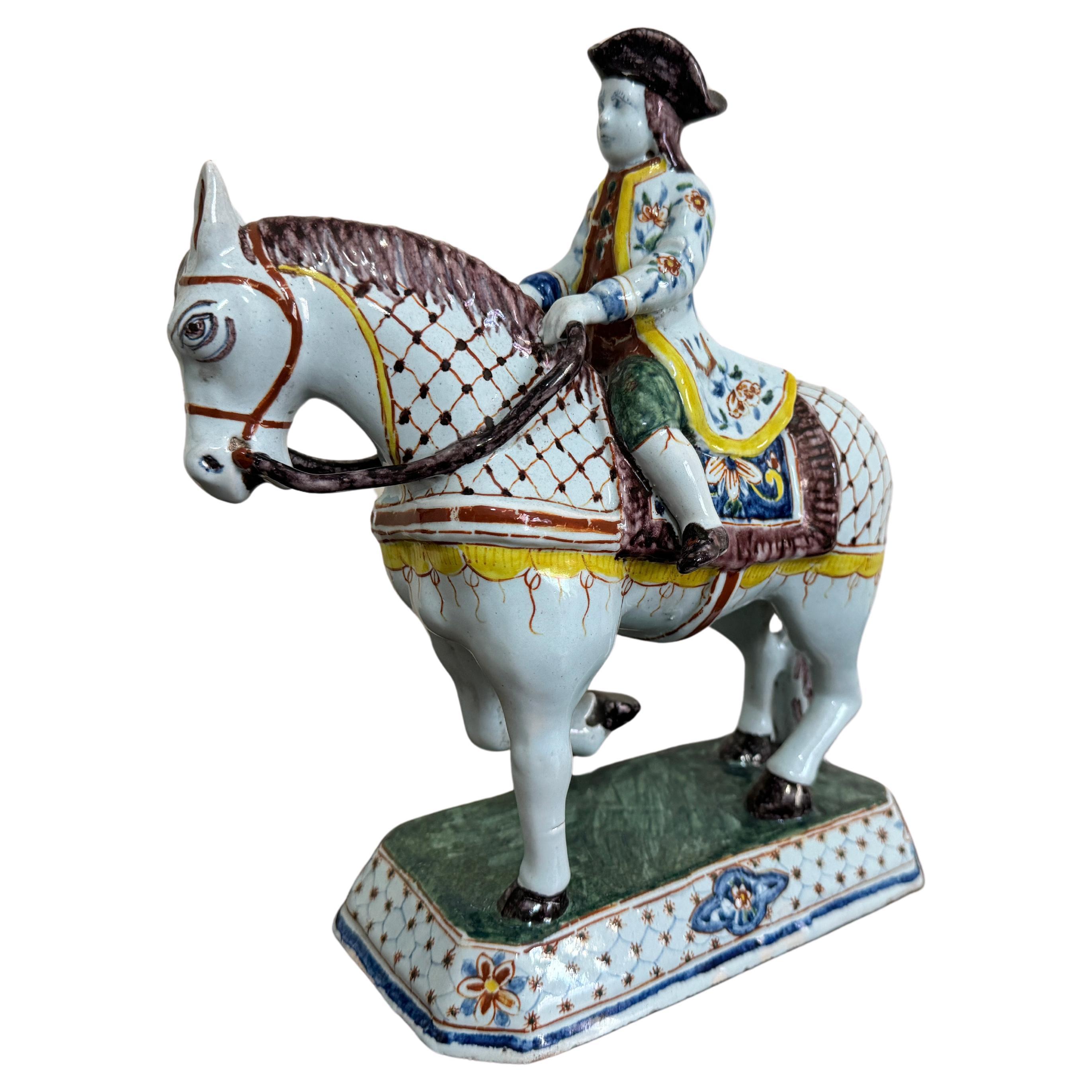 Dutch Delft Horse and Rider, 19th century For Sale