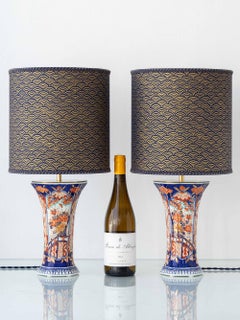 Dutch Delft Imari Table Lamp Pair by Jaap Heinen with New Japanese Shades