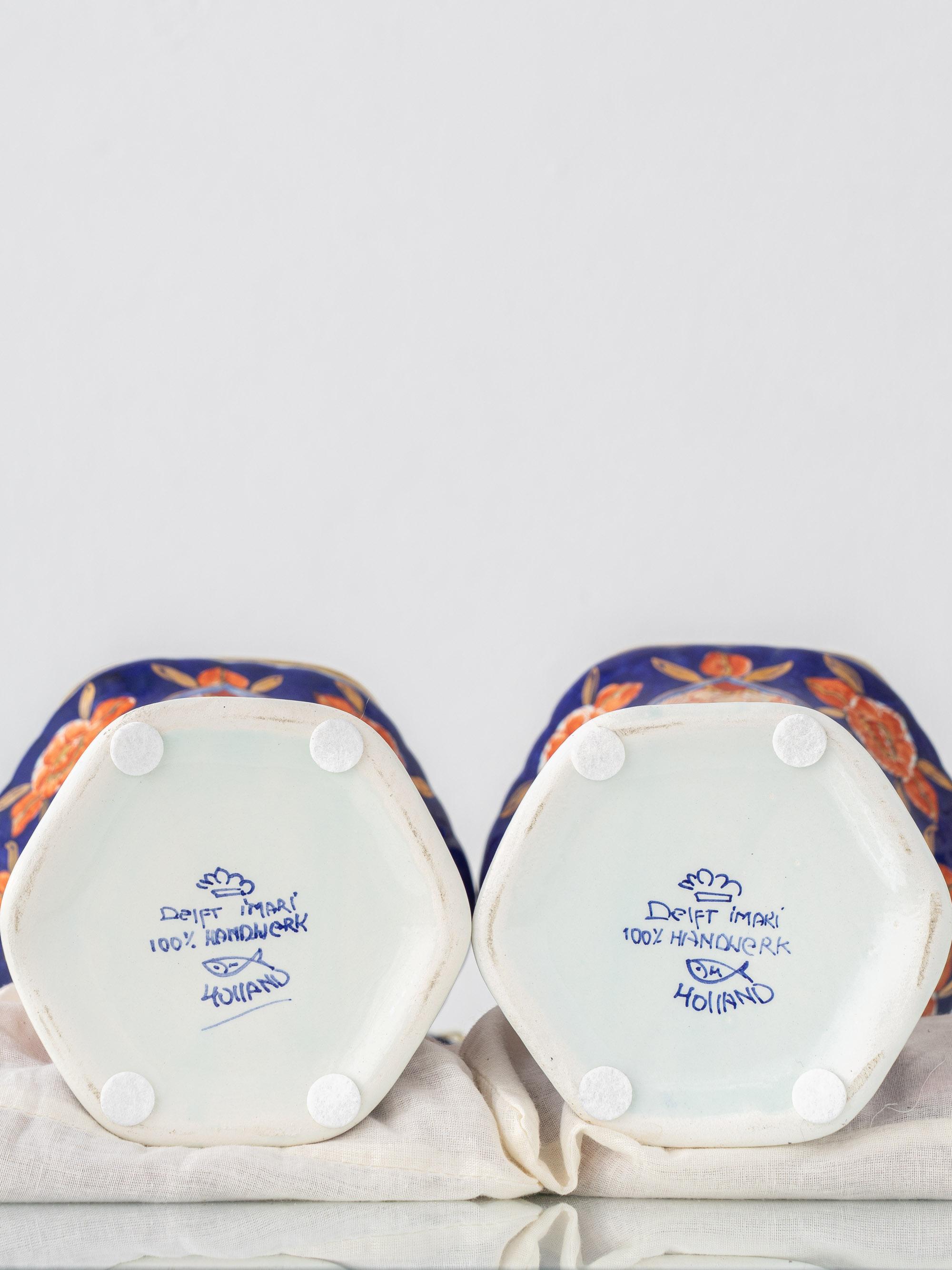 Japonisme Paire de lampes de table Delft Imari de Jaap Heinen avec nouveaux abat-jours japonais en vente