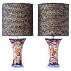 Dutch Delft Imari Table Lamp Pair by Jaap Heinen with New Japanese Shades