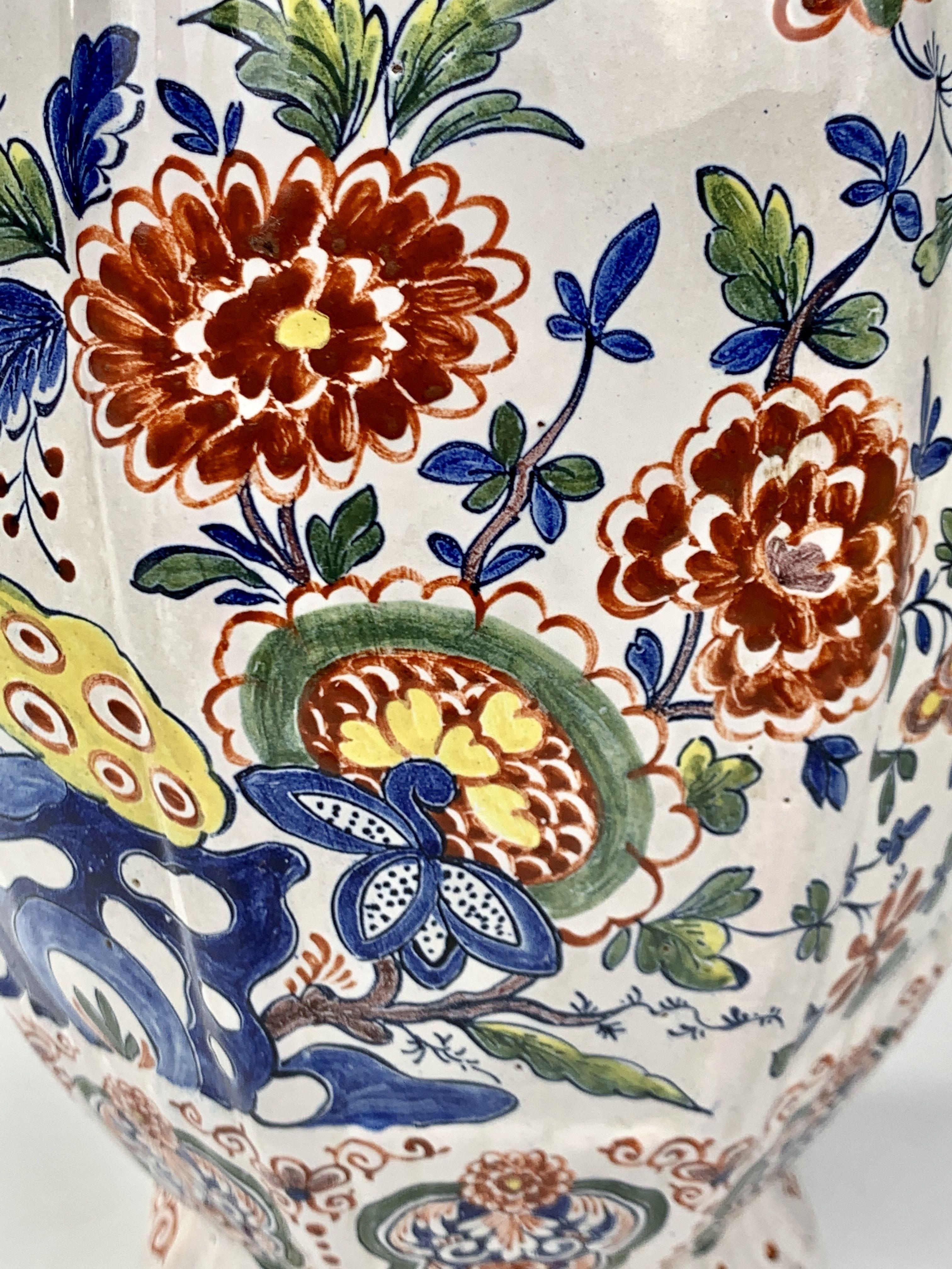 Rococo Dutch Delft Jar Hand-Painted in Traditional Polychrome Colors