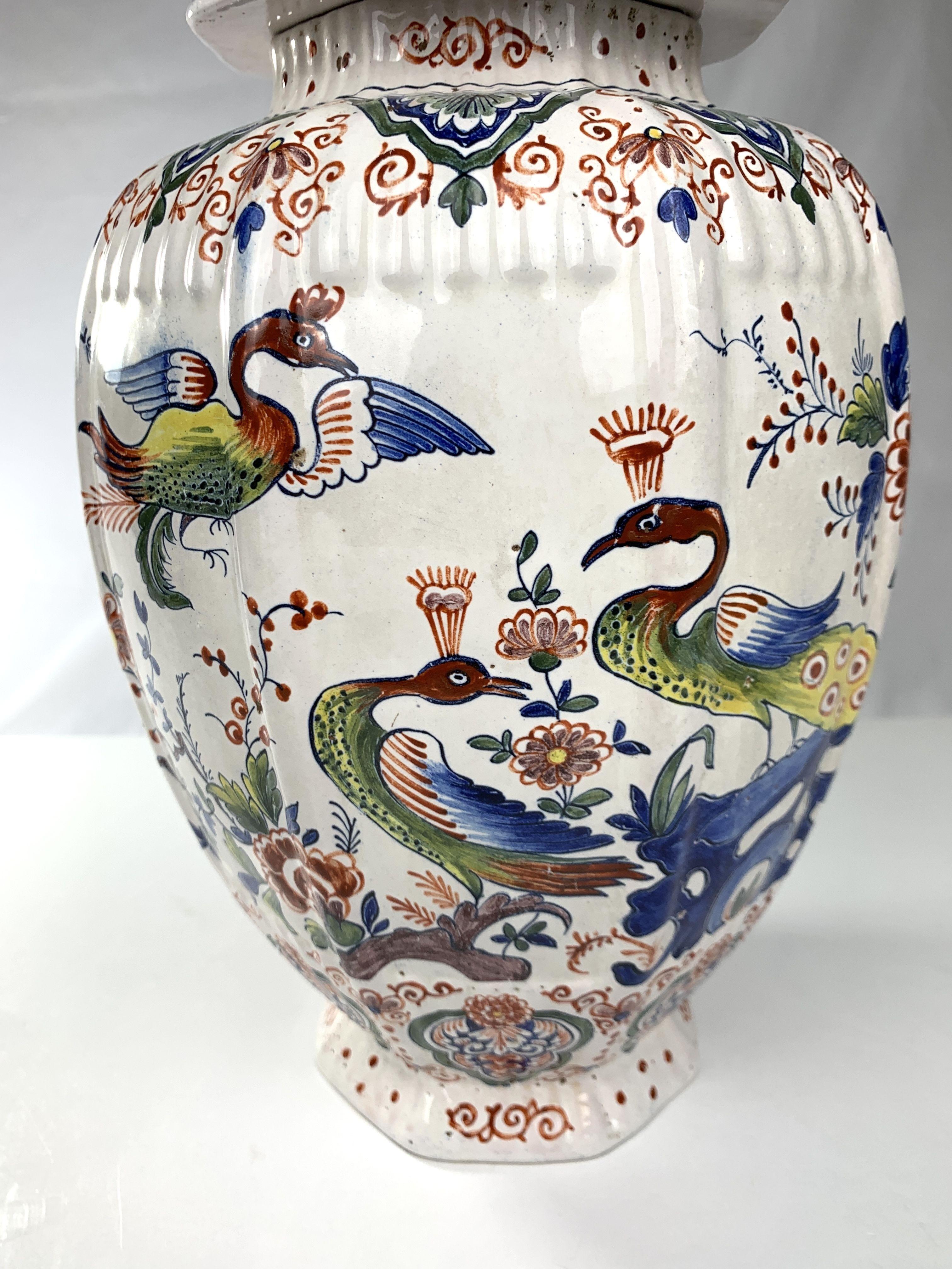 Dutch Delft Jar Hand-Painted in Traditional Polychrome Colors In Excellent Condition In Katonah, NY