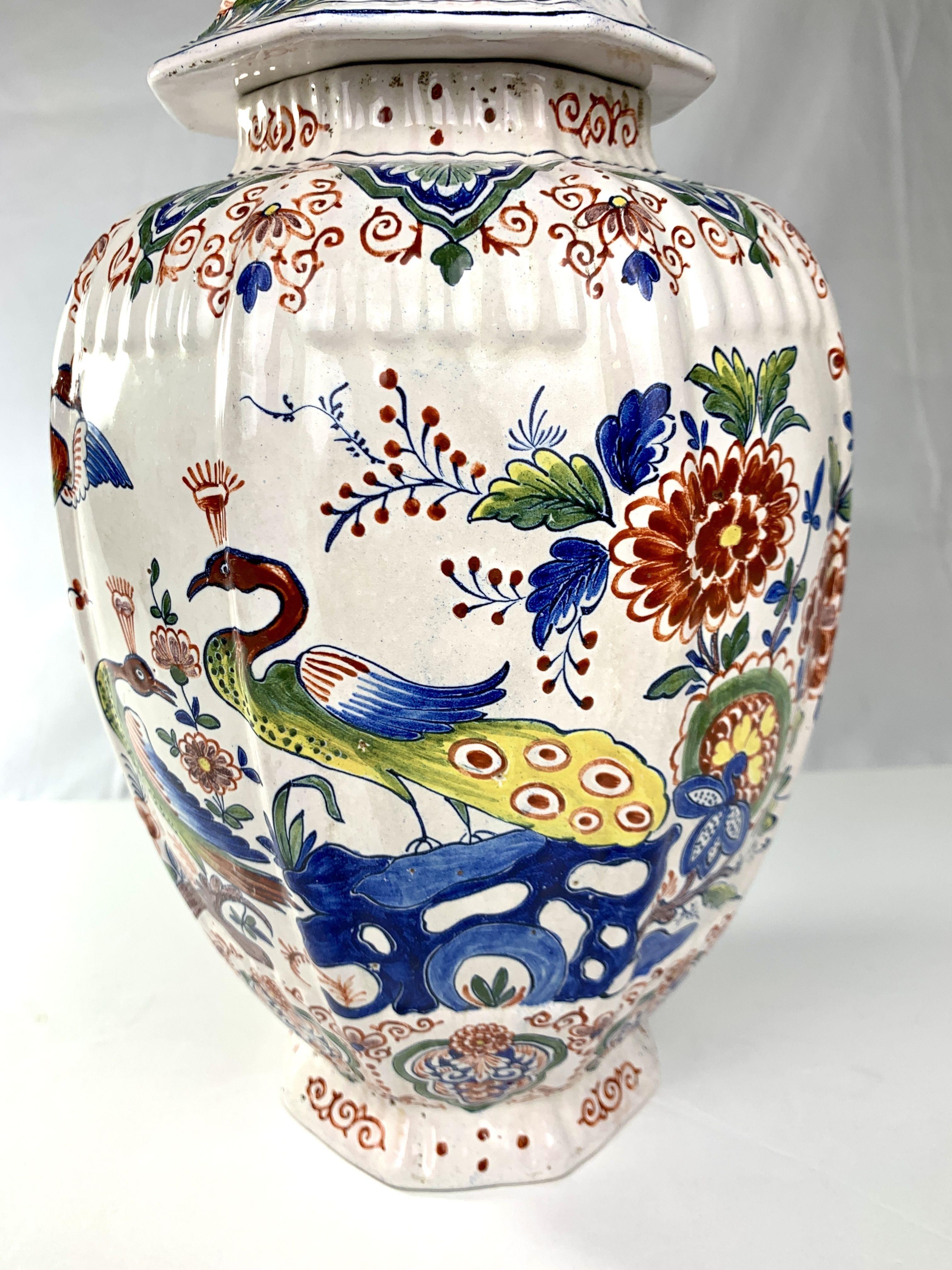 20th Century Dutch Delft Jar Hand-Painted in Traditional Polychrome Colors