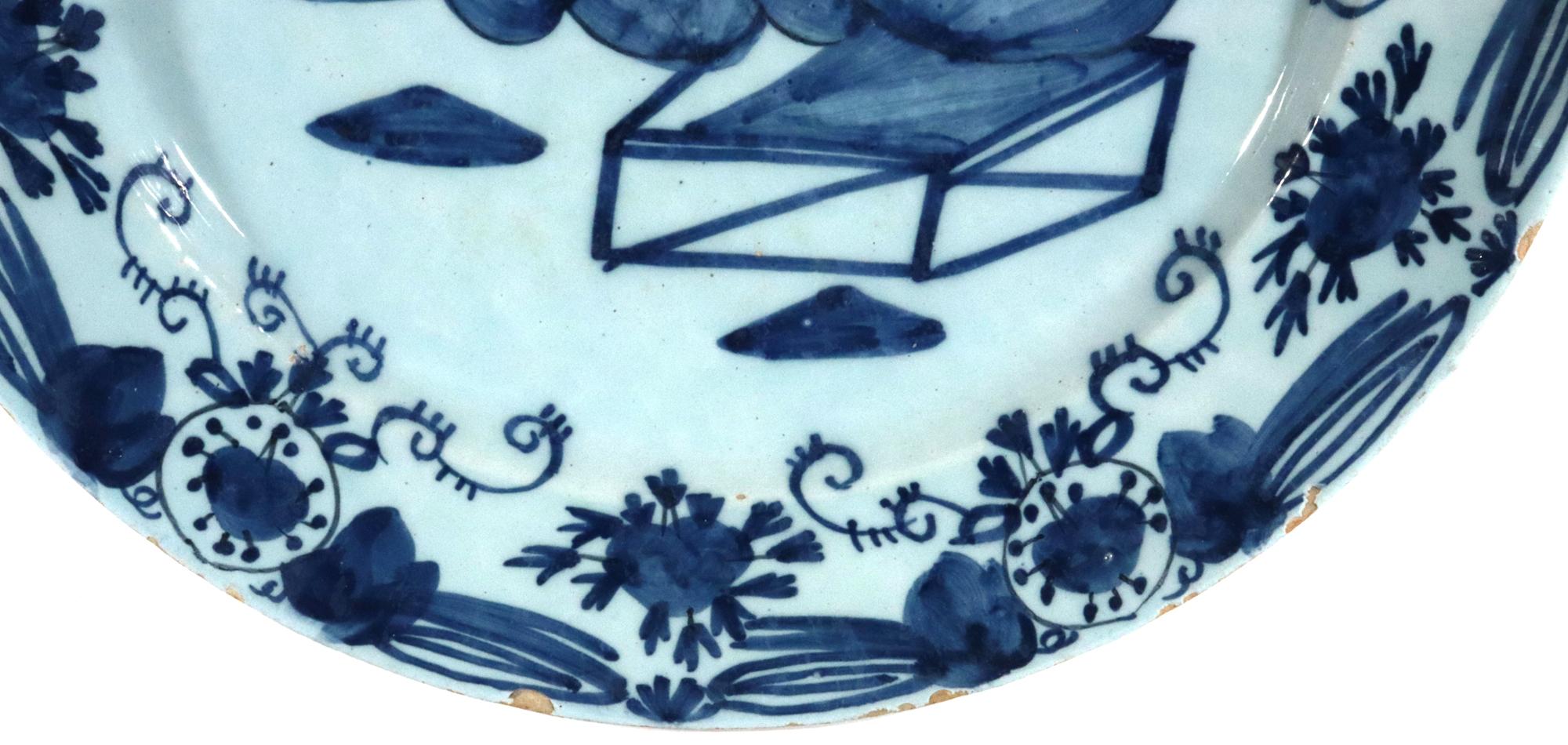 Dutch Delft Large Chinoiserie Blue and White Chargers For Sale 6