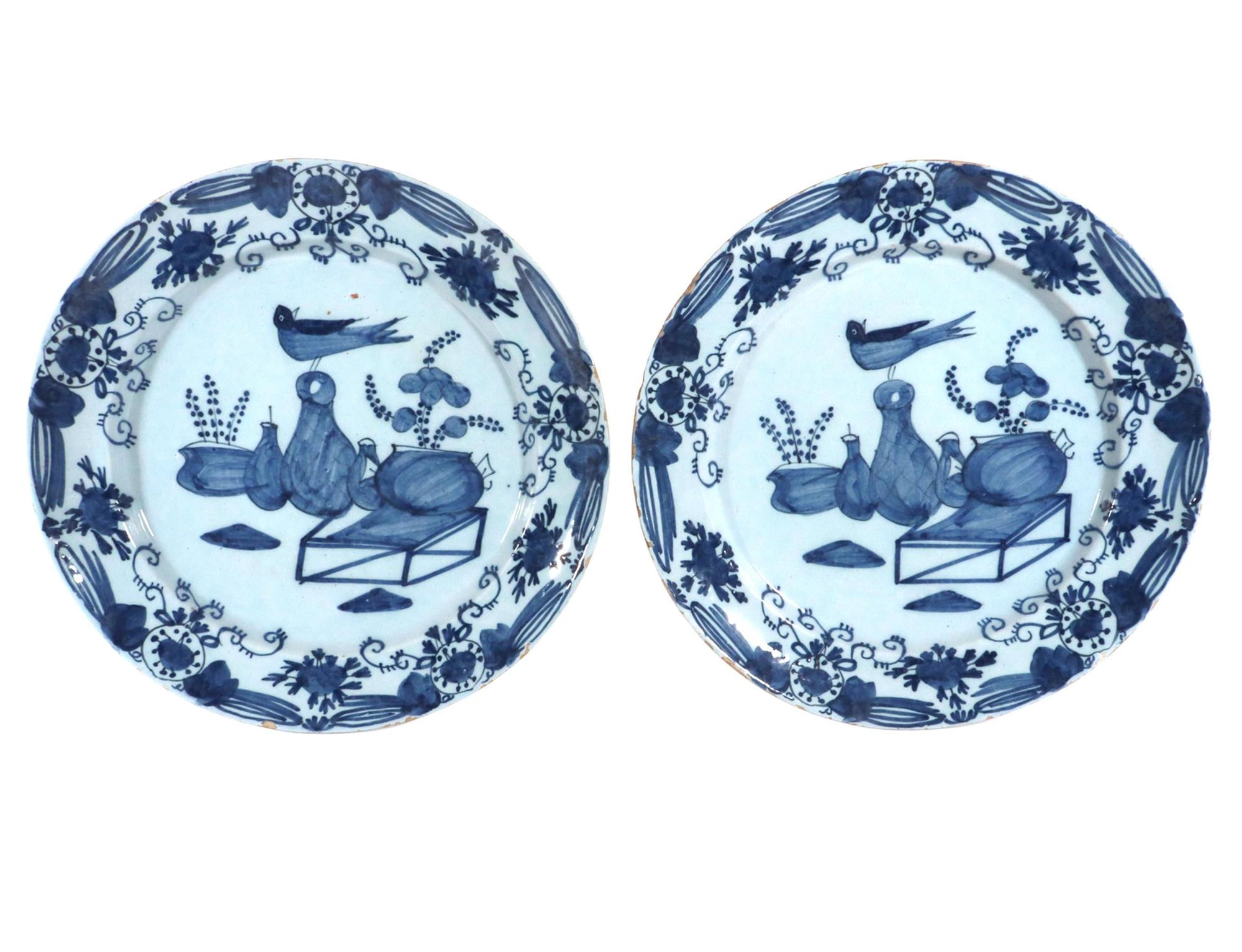 Chinoiserie Charm: A Pair of Large Dutch Delft Chargers, 
Circa 1765
________________________________________
This is an appealing pair of Dutch Delft circular chargers (large dishes), thinly potted and dating to approximately 1765. These pieces