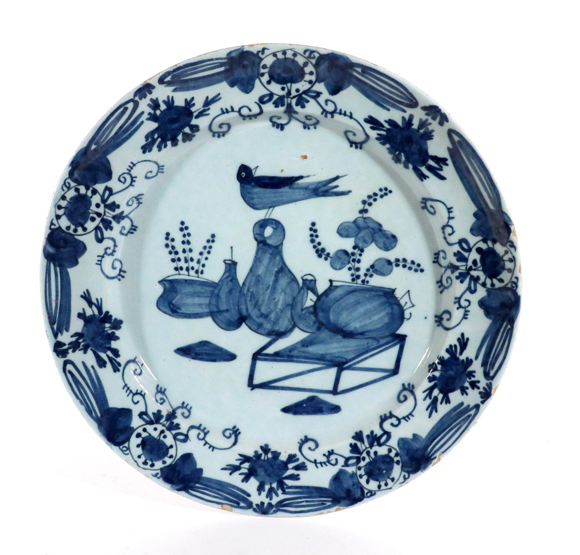 Georgian Dutch Delft Large Chinoiserie Blue and White Chargers For Sale