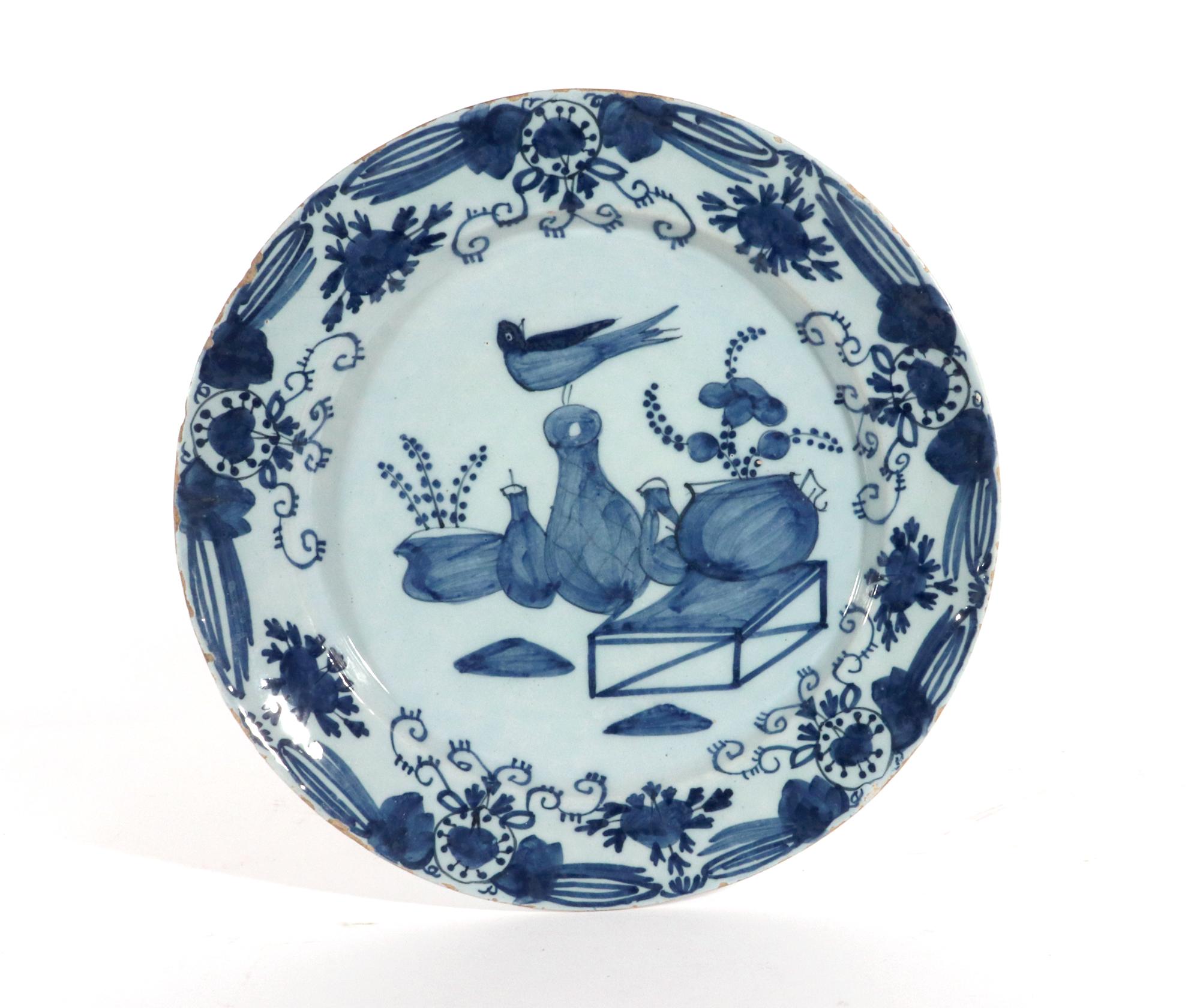 Georgian Dutch Delft Large Chinoiserie Blue and White Chargers For Sale