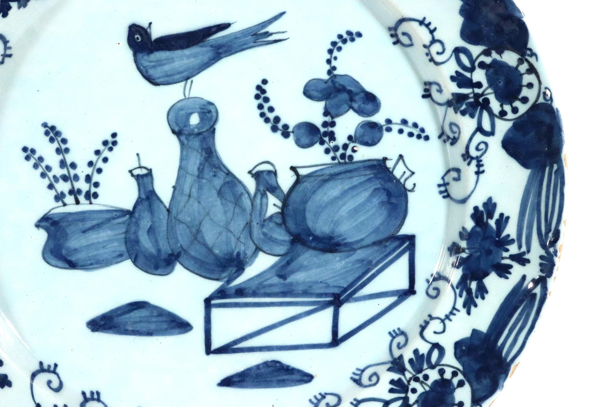 18th Century Dutch Delft Large Chinoiserie Blue and White Chargers For Sale