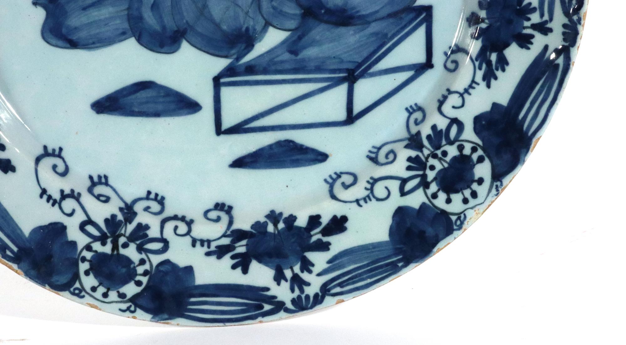 Dutch Delft Large Chinoiserie Blue and White Chargers For Sale 2