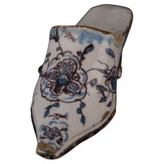 Antique Dutch Delft Mule with flowers in purple and blue Amsterdam, 1740-1760