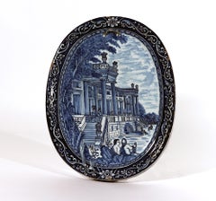 Niederländische holländische Delfter blau-weiße architektonische Plakette, Dreier-Porzellan-Aschenbecher