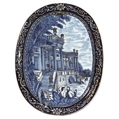 Dutch Delft Oval Blue & White Architectural Plaque, Three Porcelain Ash-Barrel