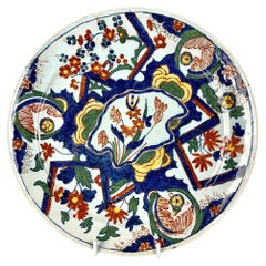 Antique Dutch Delft Dish Pancake Plate Lightning Pattern De Paeuw 'The Peacock' C-1730