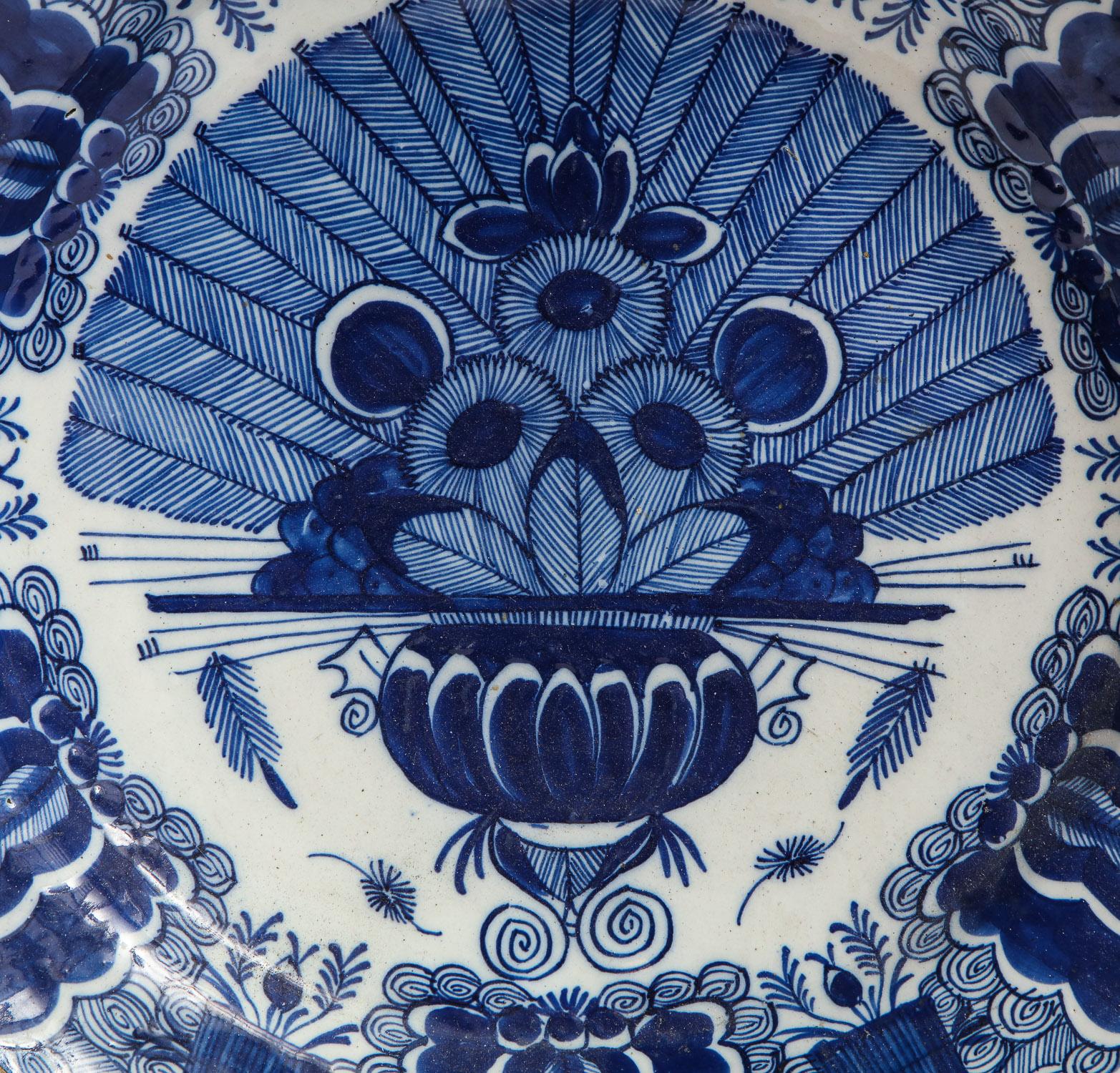Dutch, delft, peacock pattern dish, circa 1780.