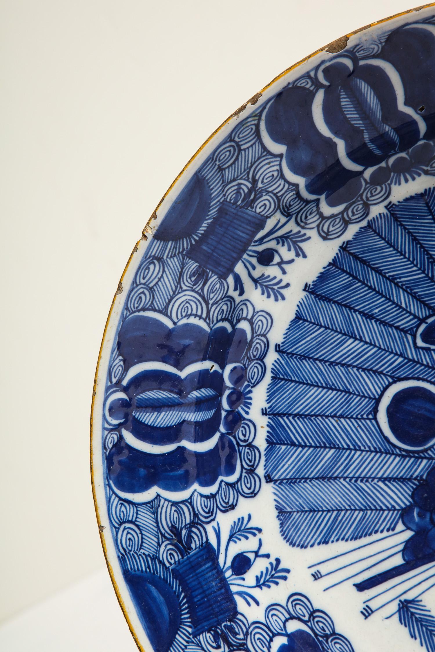 Dutch, Delft, Peacock Pattern Dish, circa 1780 In Good Condition For Sale In New York, NY