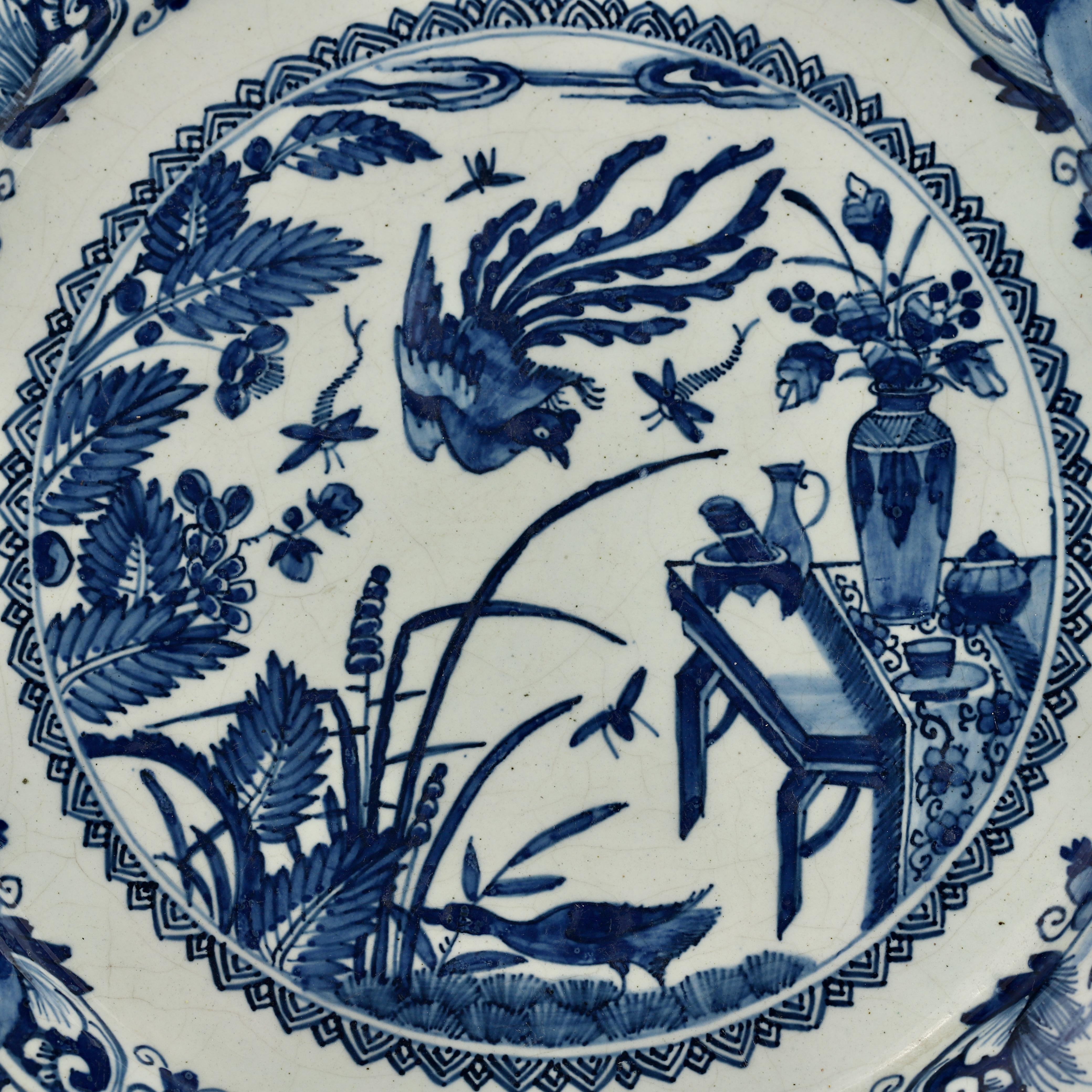 Glazed Dutch Delft Plate with Chinoiserie Design, 18th Century For Sale