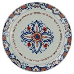 Antique Dutch Delft Plate with Flower, 18th Century