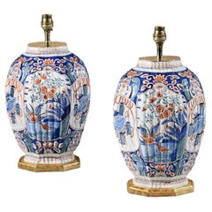 Dutch Delft Polychrome Antique Pair of 19th Century Table Lamps