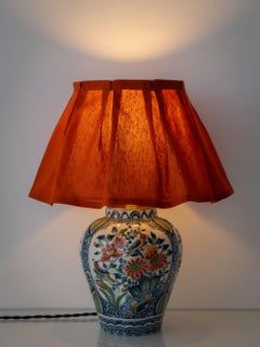 Dutch Delft Polychrome Chinoiserie Table Lamp, Tichelaar Makkum, New Silk Shade