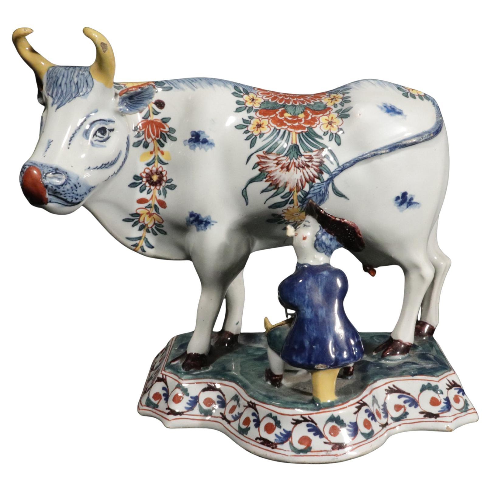 Dutch Delft Polychrome Model of a Cow Milking Group