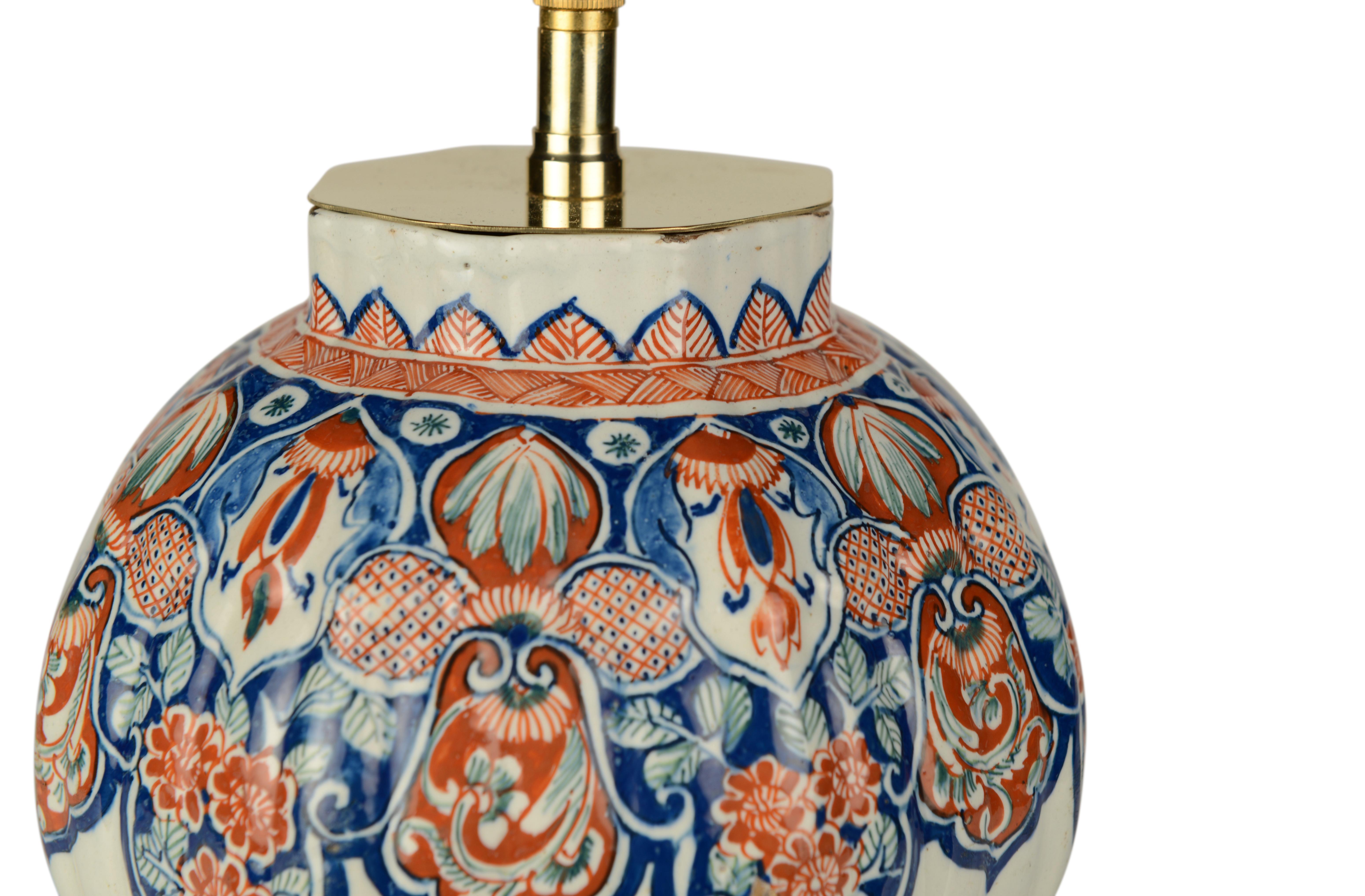 Néerlandais Lampe de table hollandaise Delft polychrome nervurée du 18e siècle en vente