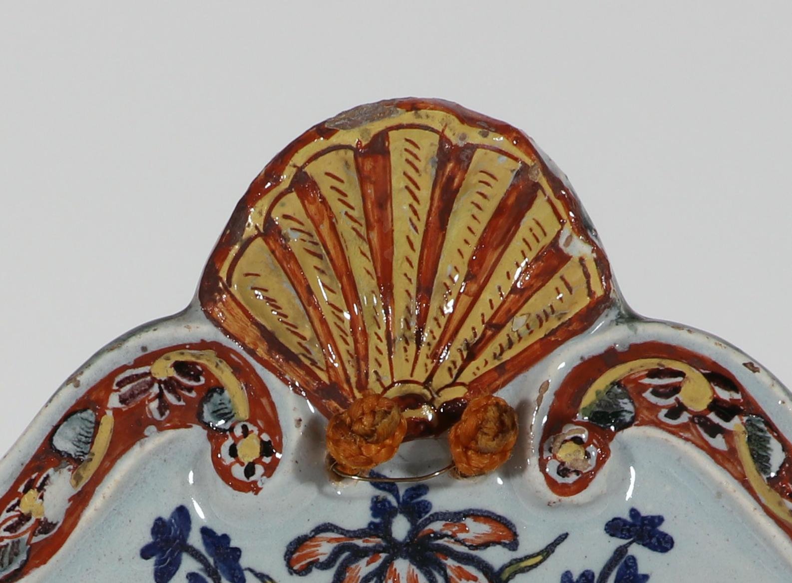 Georgian Dutch Delft Polychrome Shaped Plaques with Flower Baskets For Sale