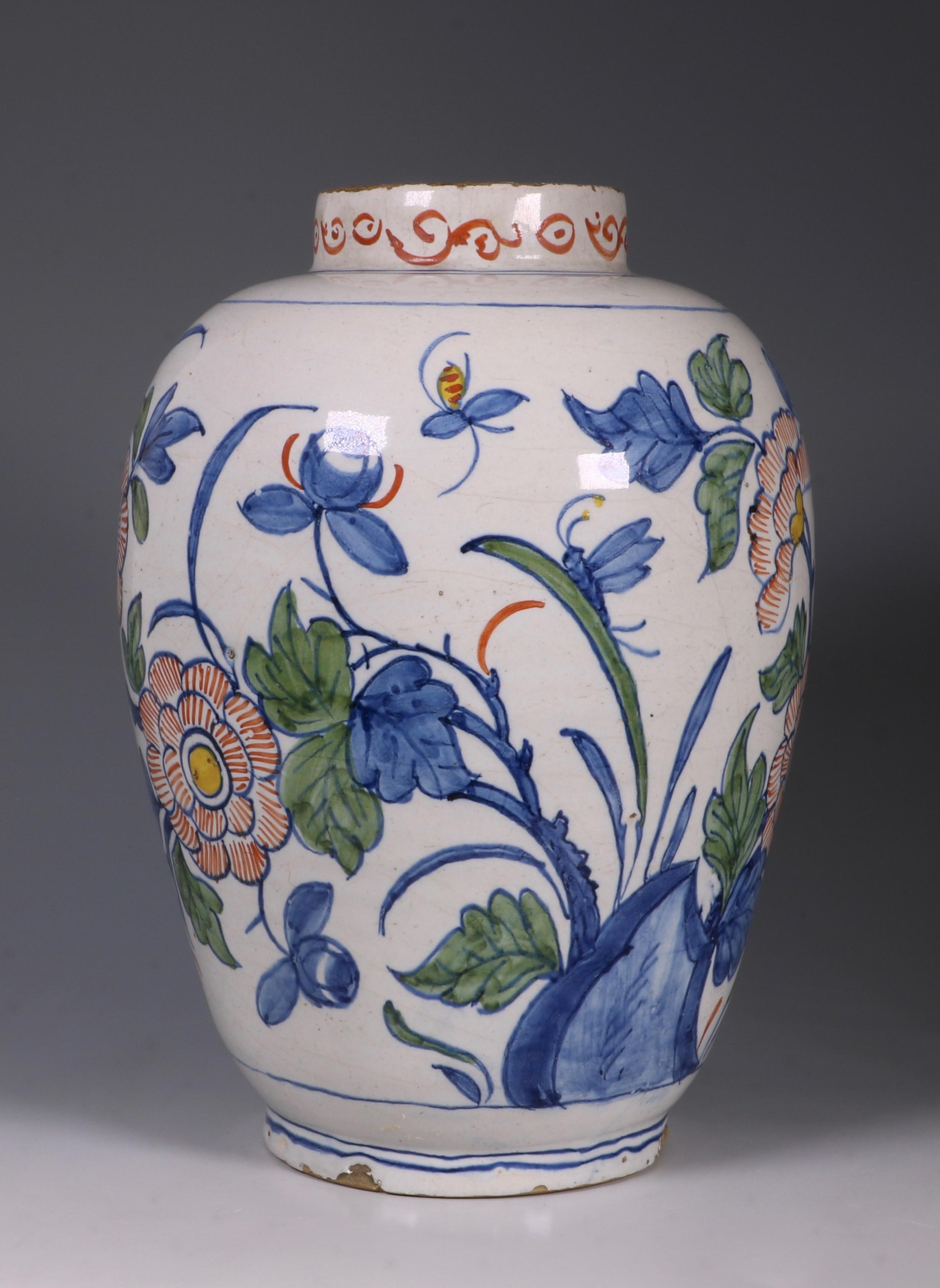 Polychromed Dutch Delft Polychrome Vase, 18th Century For Sale