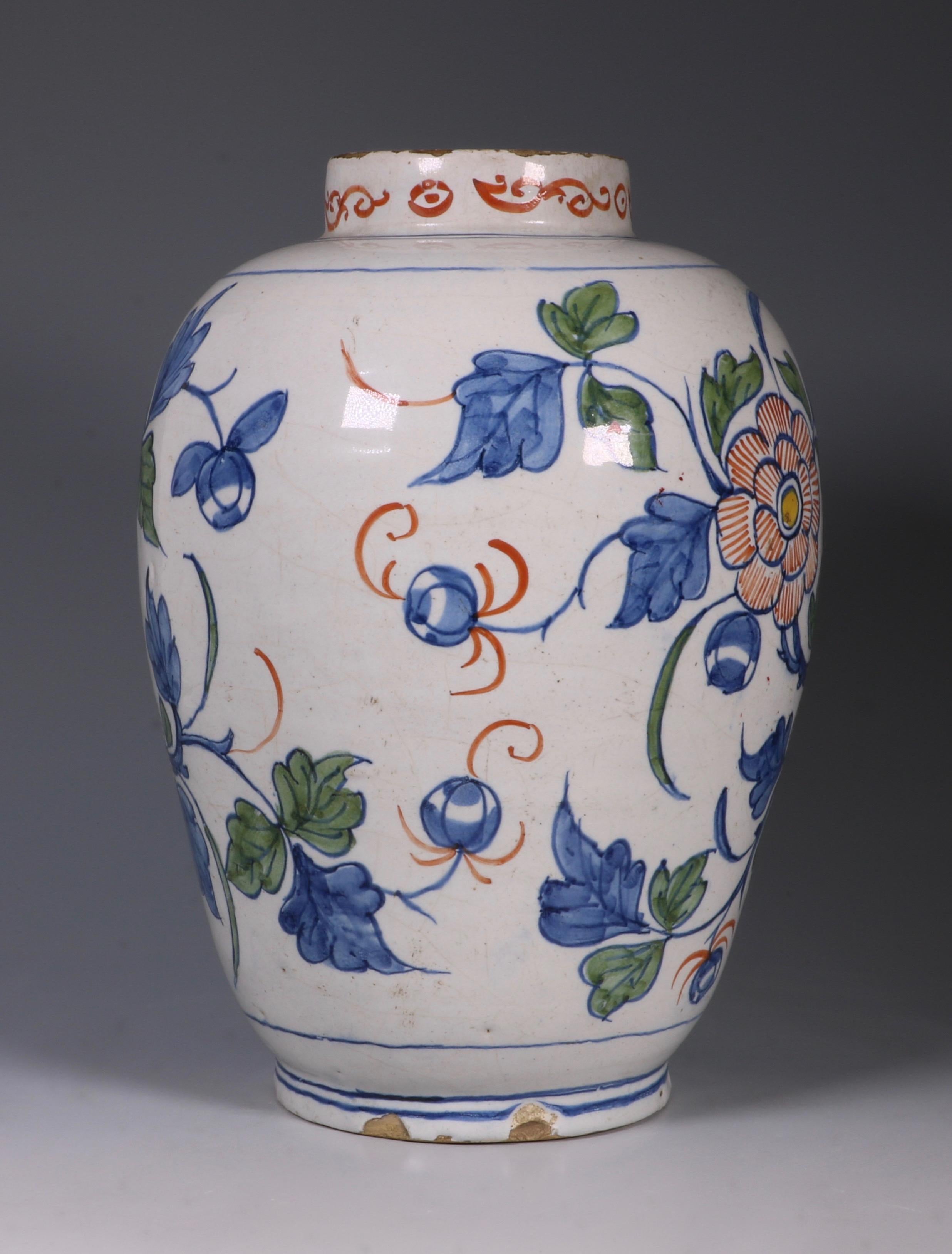 Dutch Delft Polychrome Vase, 18th Century For Sale 5