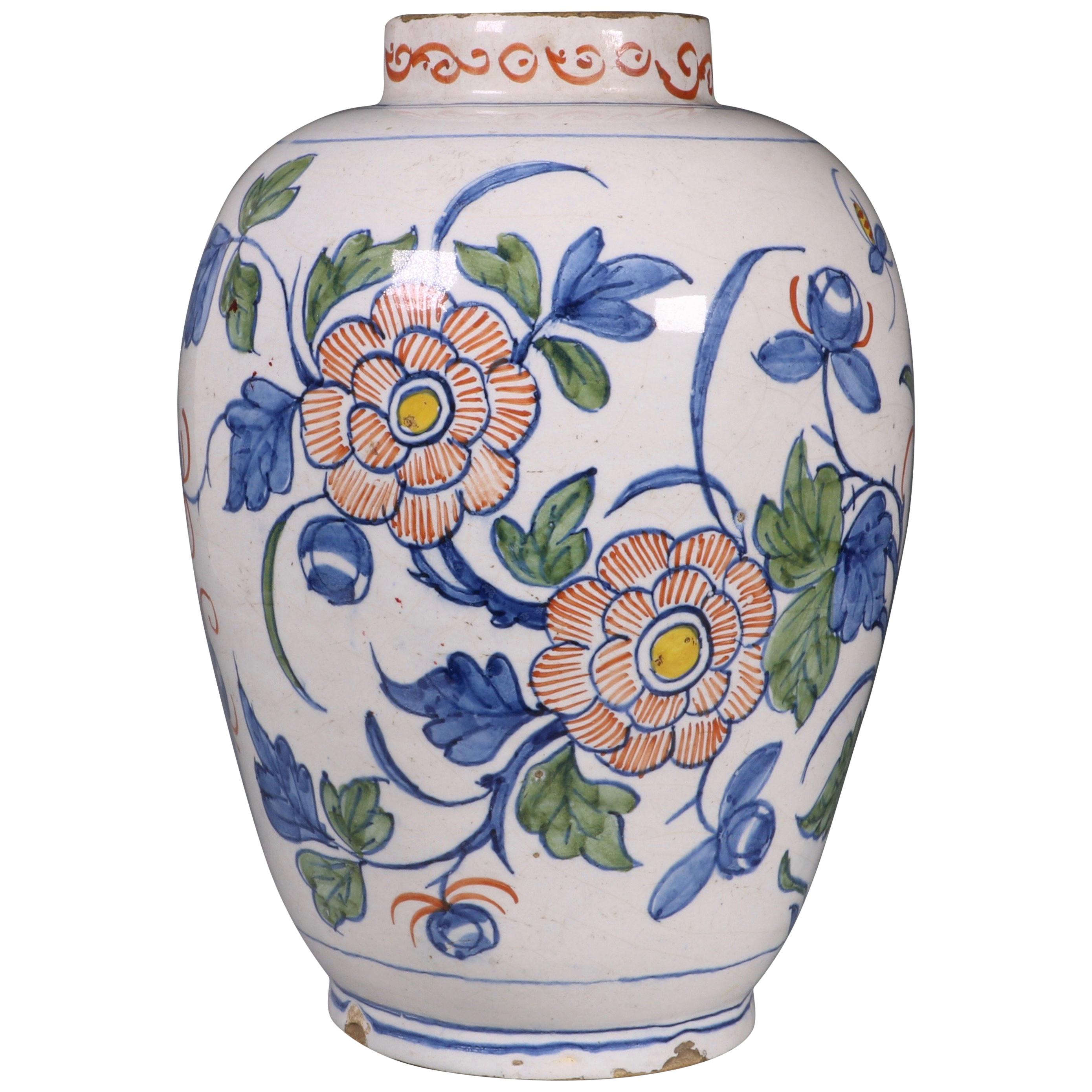 Dutch Delft Polychrome Vase, 18th Century For Sale