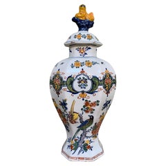 Dutch Delft Polychrome Vase with Flowers and Birds, Mid 18th Century
