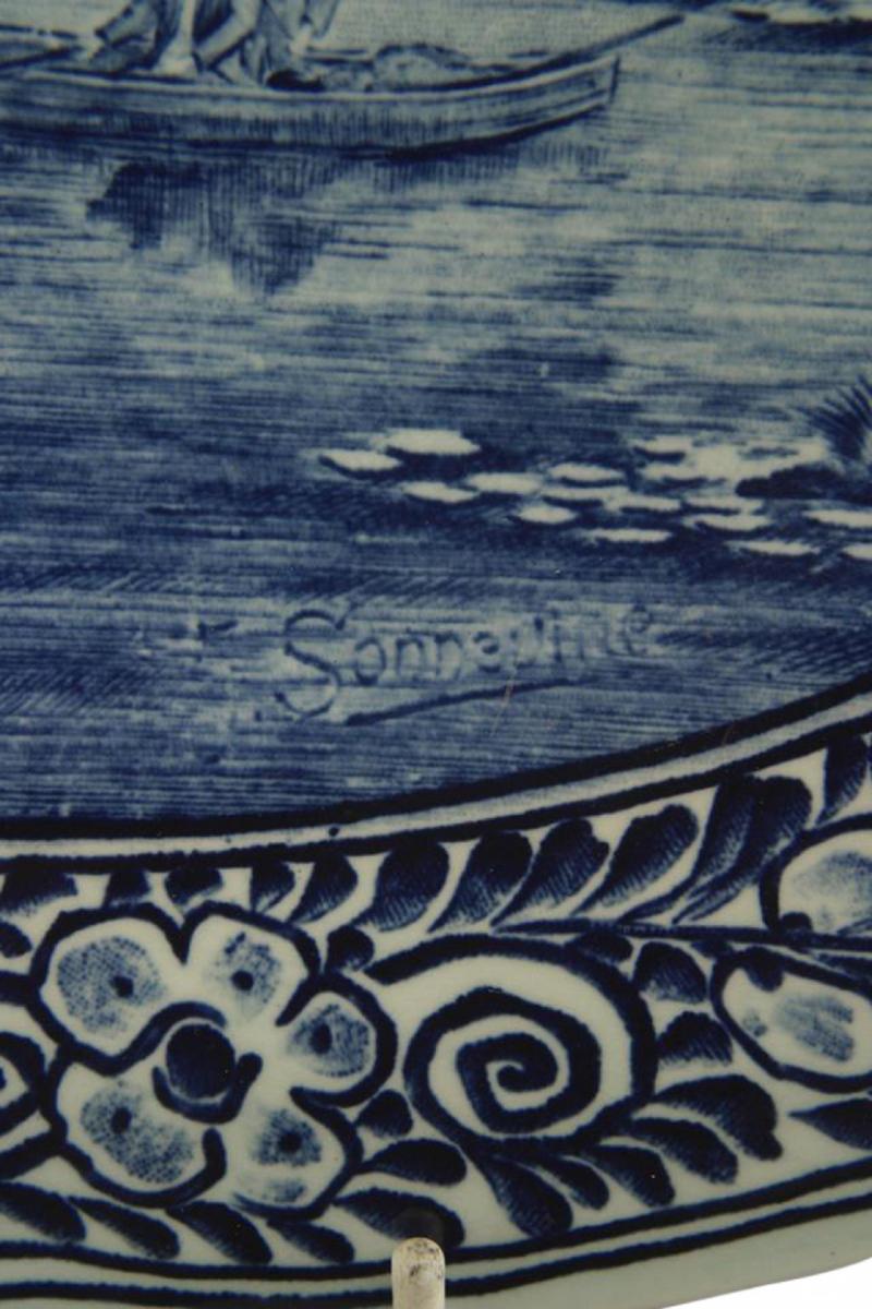 Biedermeier Dutch Delft Porcelain Landscape Wall Plaque For Sale