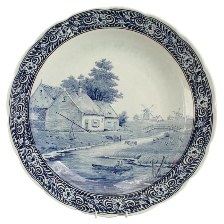 Dutch Delft Porcelain Landscape Wall Plaque