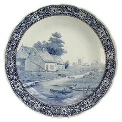 Dutch Delft Porcelain Landscape Wall Plaque