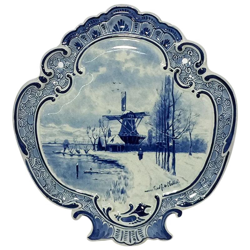 Niederländische Delft Porceleyne Fles Applique nach einem Gemälde von F.J. du Chattel, 1898