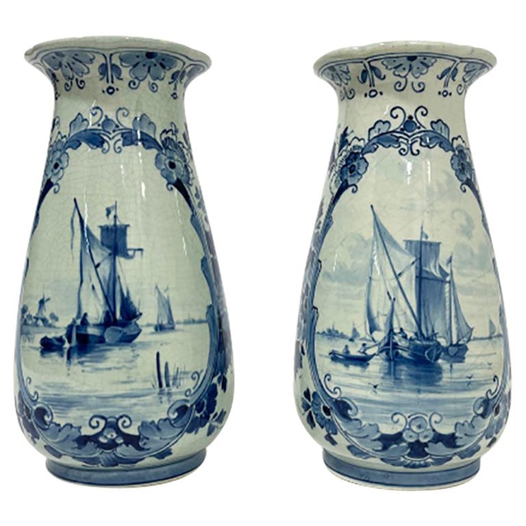 Dutch Delft Porceleyne Fles Flower Vases, 1890