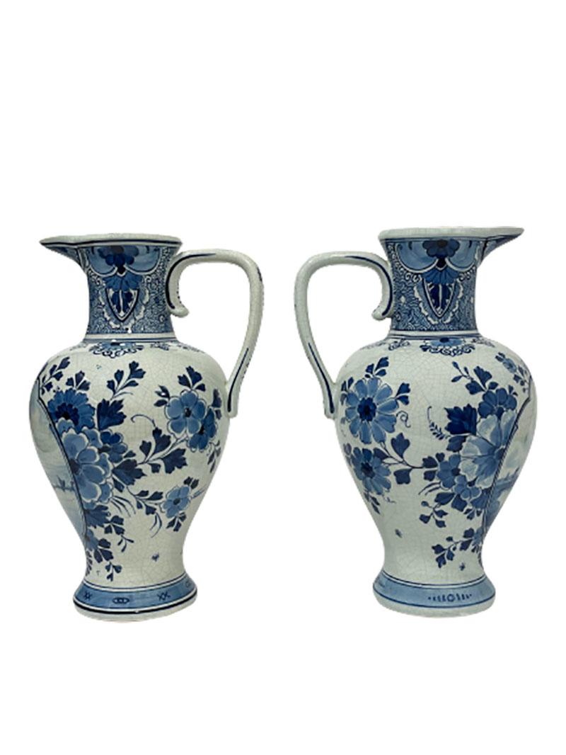 Hand-Painted Dutch Delft Porceleyne Fles Jugs Vases, 1893 For Sale