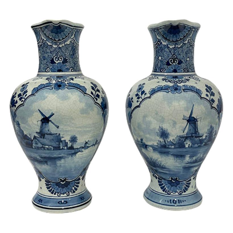 Vases hollandais à pichets en porcelaine de Delft à motifs de fleurs, 1893 en vente