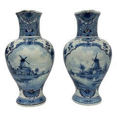 Vases hollandais à pichets en porcelaine de Delft à motifs de fleurs, 1893