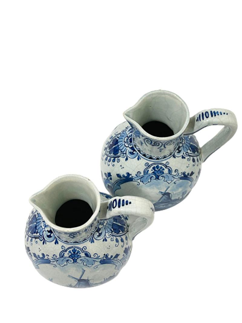 Earthenware Dutch Delft Porceleyne Fles Oval Lobed Jugs with Handles, 1894 For Sale