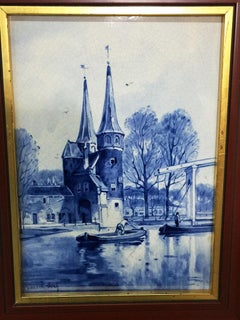 Dutch Delft Porceleyne Fles Tile "Oostpoort Delft" after L. Senf, 1900