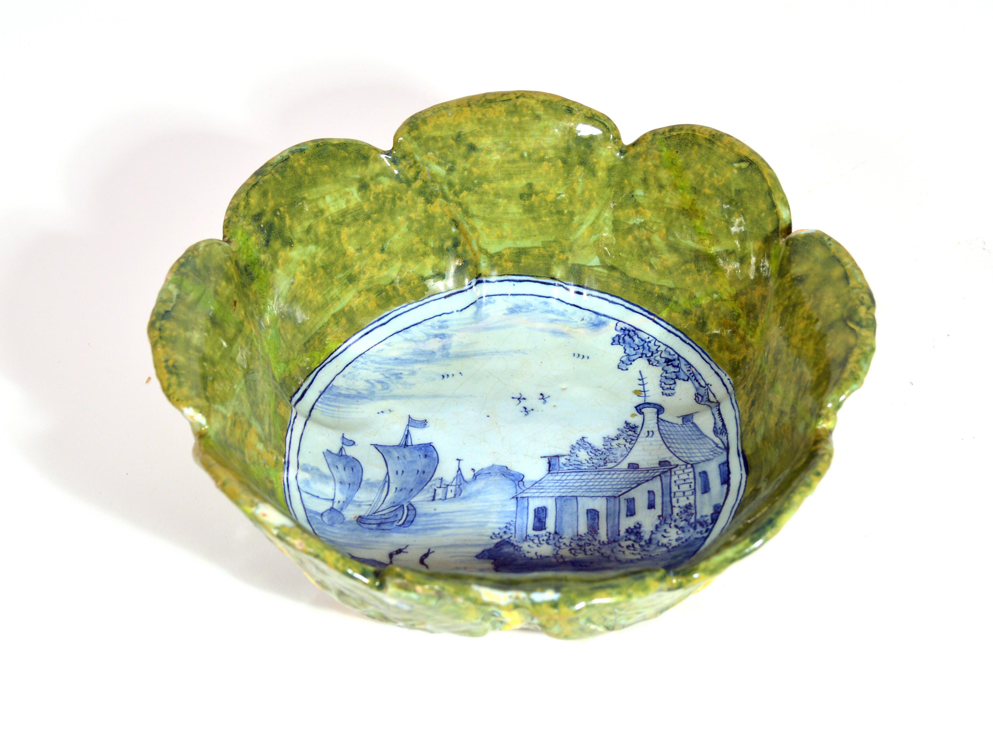 Dutch Delft Savoy Cabbage Tromp L'oeil Bowl, Circa 1755-1765 In Good Condition In Downingtown, PA